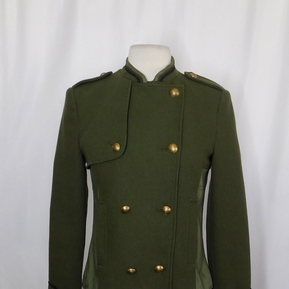 ZARA Green Army Jacket Pea Coat Wool Double Breasted Jacket Military Small - Picture 4 of 16